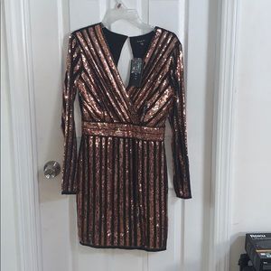 Long sleeve mini sequin dress